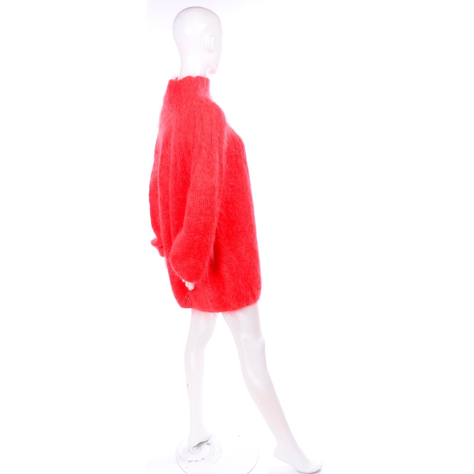 Women's Italian Made 1980s Mohair Blend Coral Oversized Sweater or Sweater Dress 