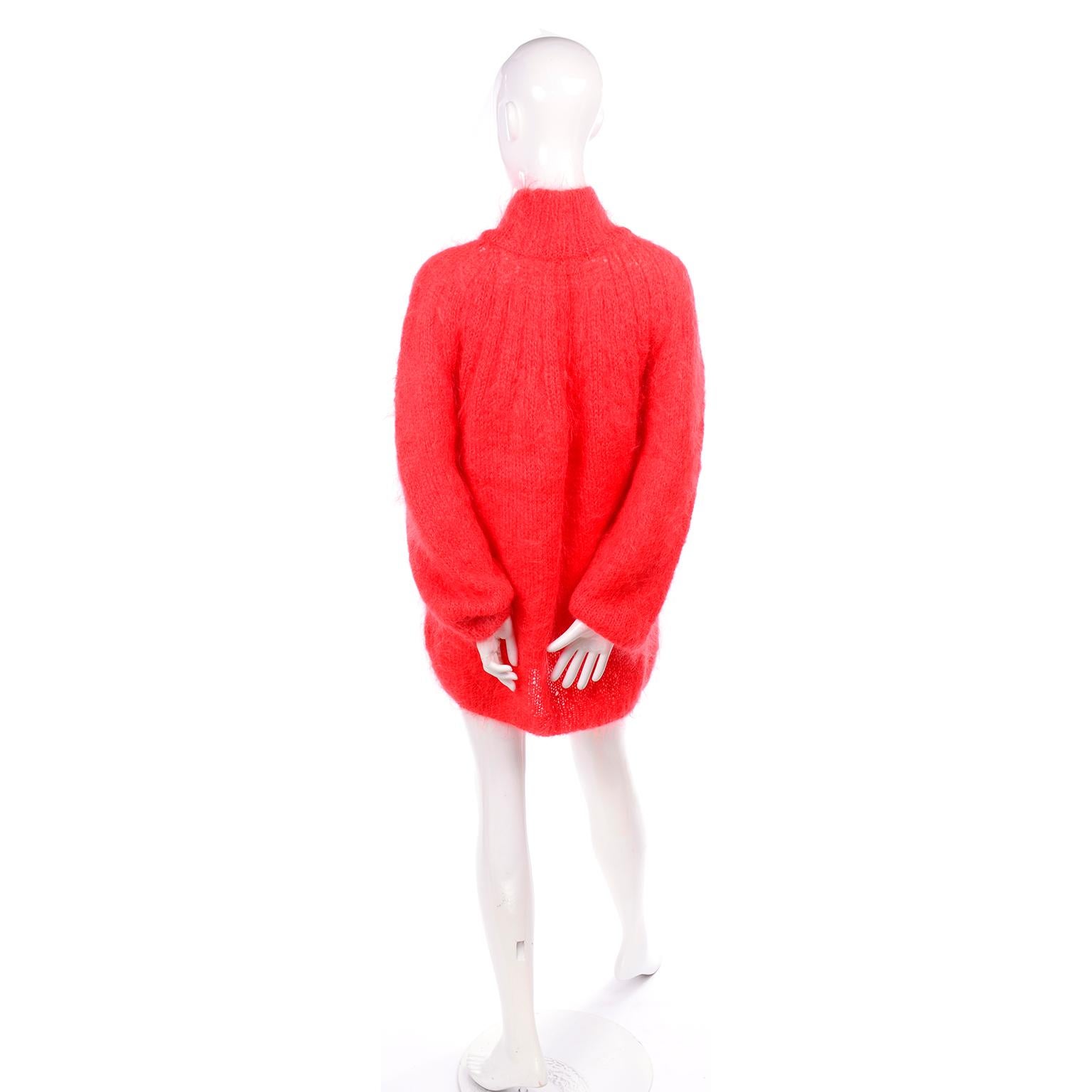 Italian Made 1980s Mohair Blend Coral Oversized Sweater or Sweater Dress  1