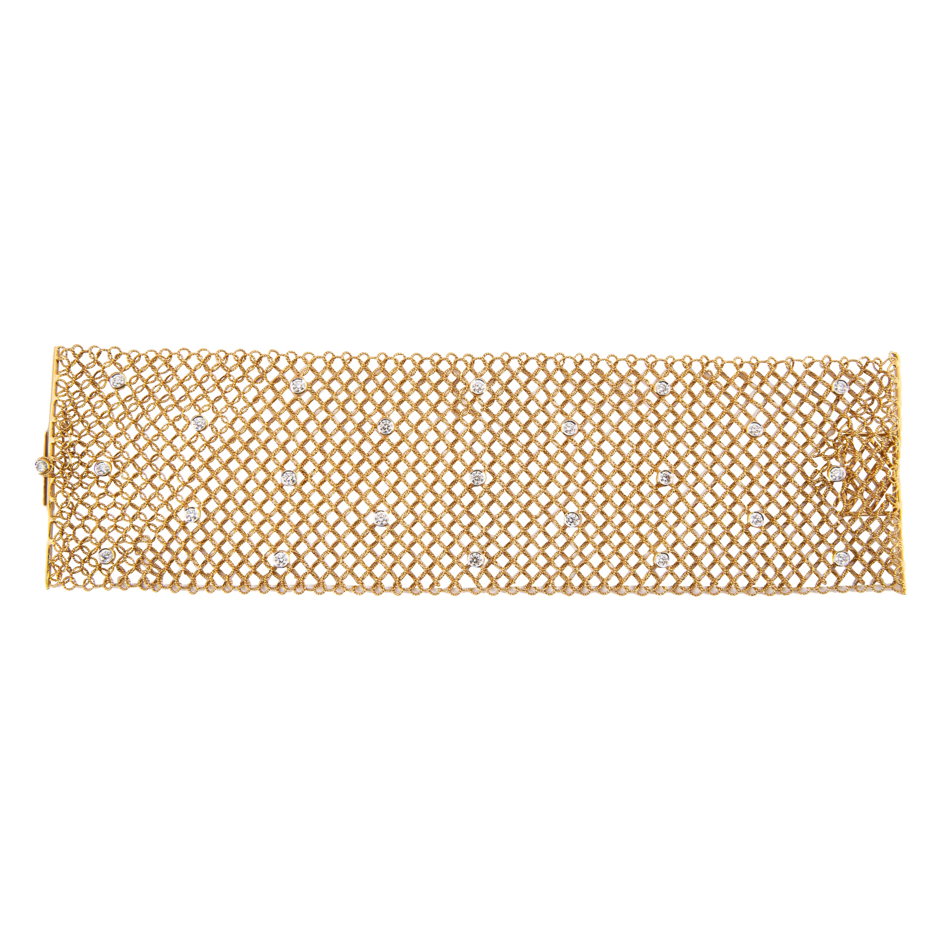 Bracciale in pizzo in oro giallo 18 carati e diamanti 2,40 carati di produzione italiana