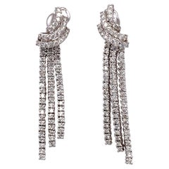Italian Made 3-Row 3 Carat Total Diamond Dangle Earrings in 18 Karat White Gold