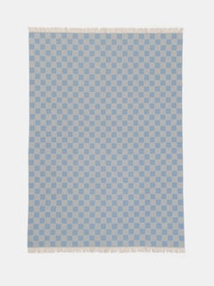 Plaid à carreaux en laine et cachemire de fabrication italienne, bleu clair et ivoire