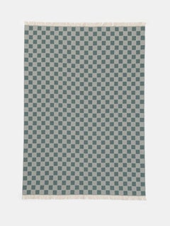 Italian-Made Cashmere and Wool Checkered Throw in Sage Green and Ivory