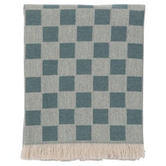 Italian-Made Cashmere and Wool Checkered Throw in Sage Green and Ivory