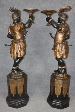 Italian-Made Continental Exotic Carved Wood Polychromed Figures on Pedestals