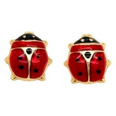 Italian Made Enamel Lady Bug Stud Earrings 14k
