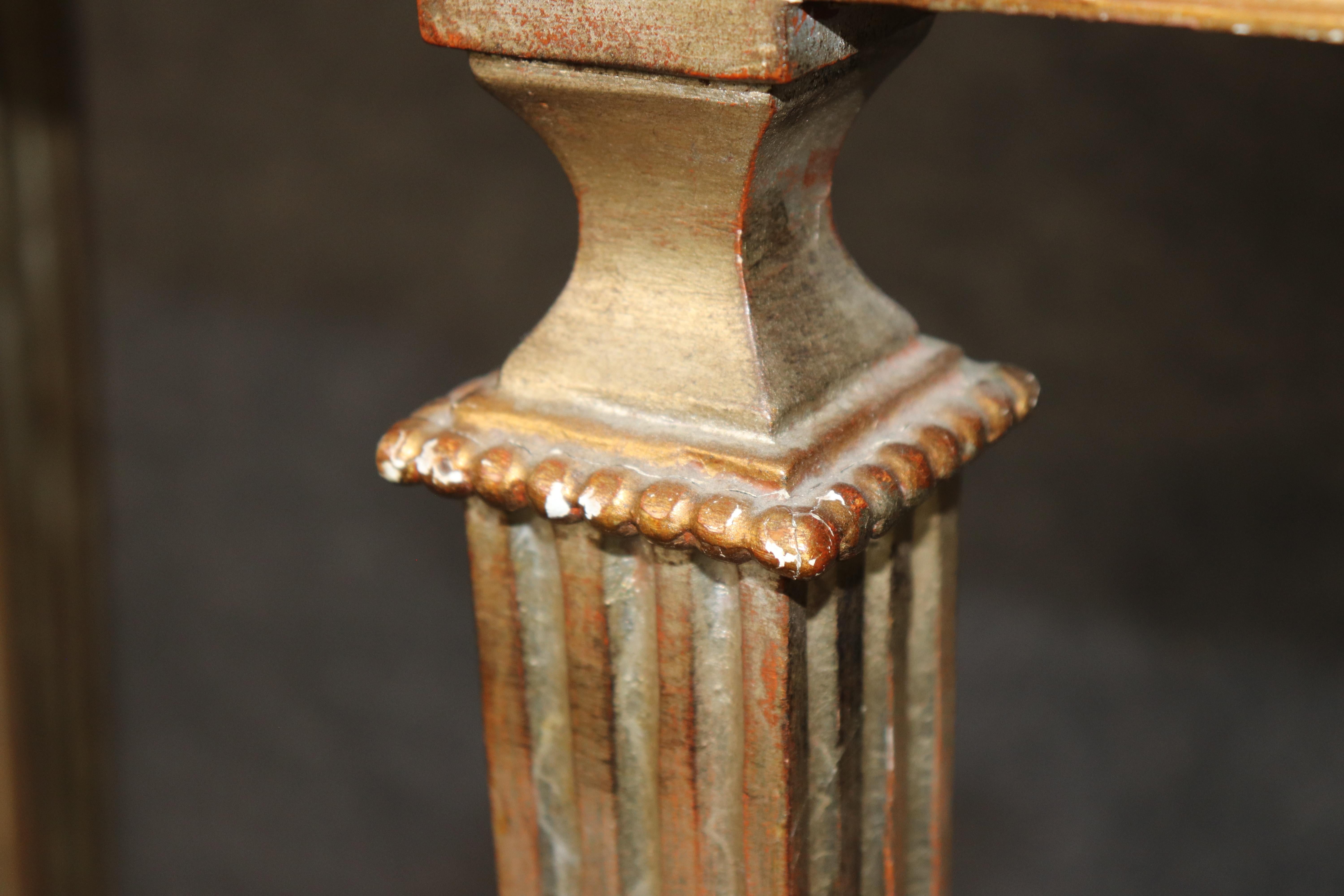 Italian-Made French Louis XVI Style Silver and Gold Leaf Marble Console Table For Sale 9