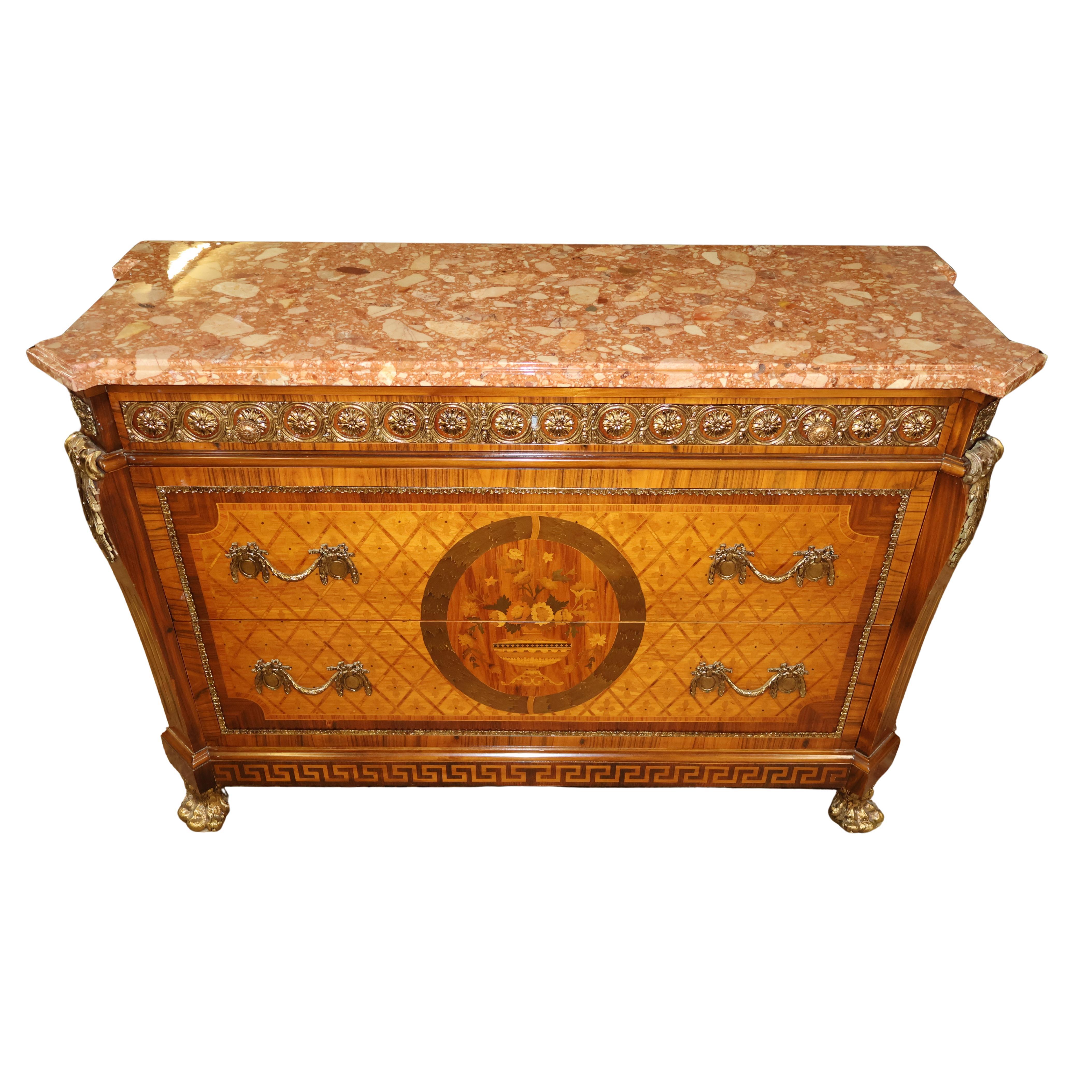 Italienische Louis XVI Stil Ormolu Intarsien Marmor oben Dresser Chest Kommode
