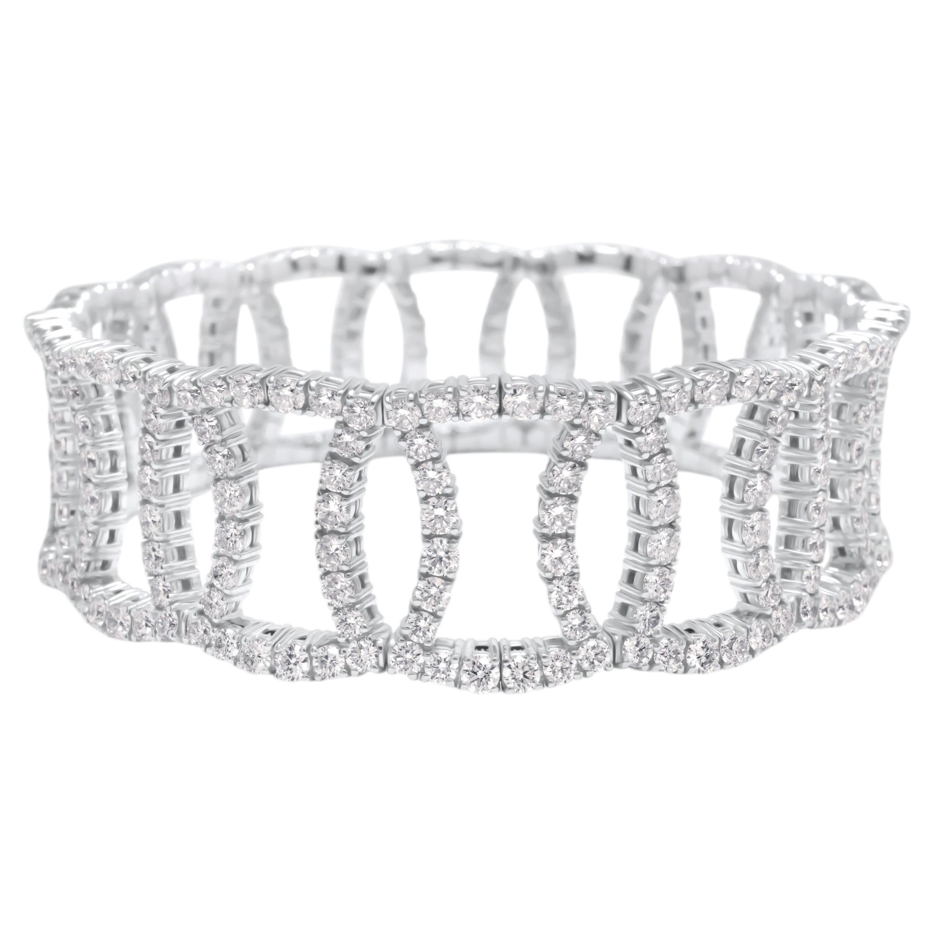 Bracciale elastico "Diamond Spring" da 11 carati in oro bianco 18k, prodotto in Italia
