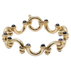 Italian Made Natural Sapphire and 18 Karat Gold Unique Link Bracelet