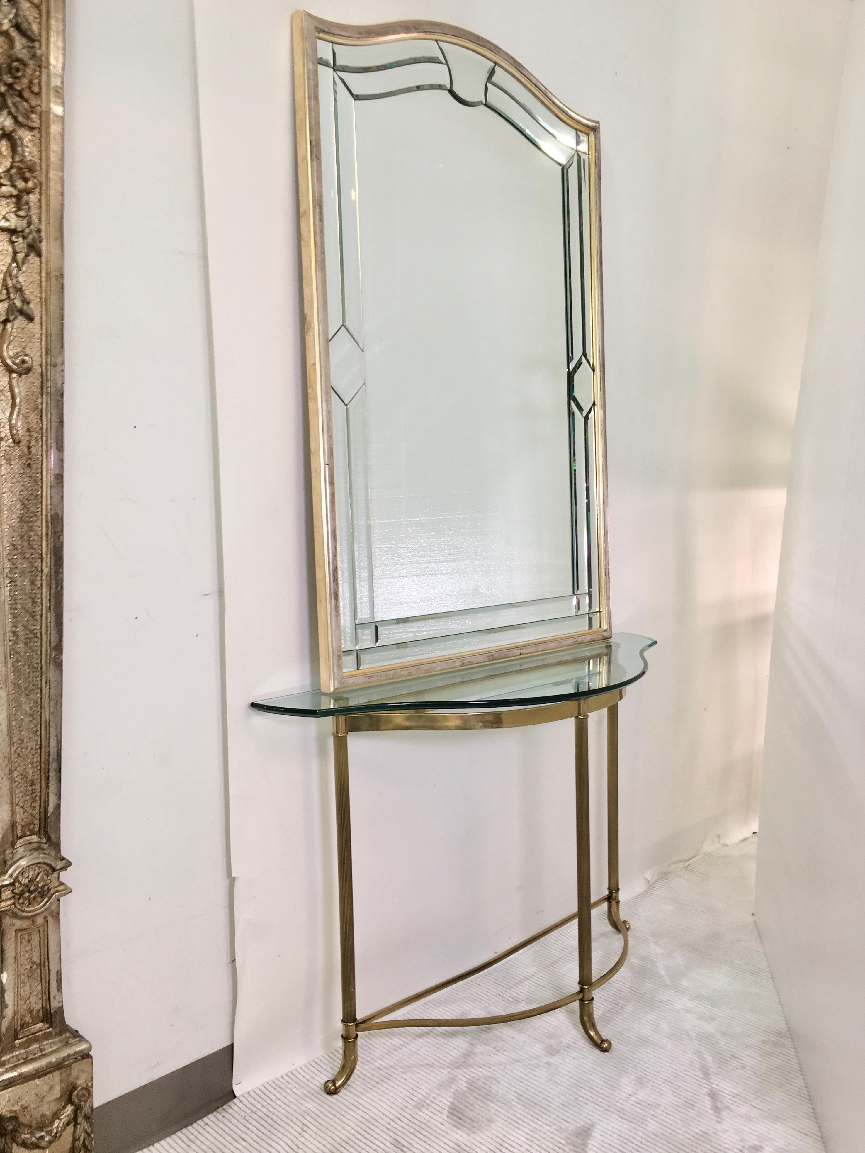 Italian Made Silver Leaf Beveled Mirror by Decorative Crafts In Good Condition In Hanover, MA