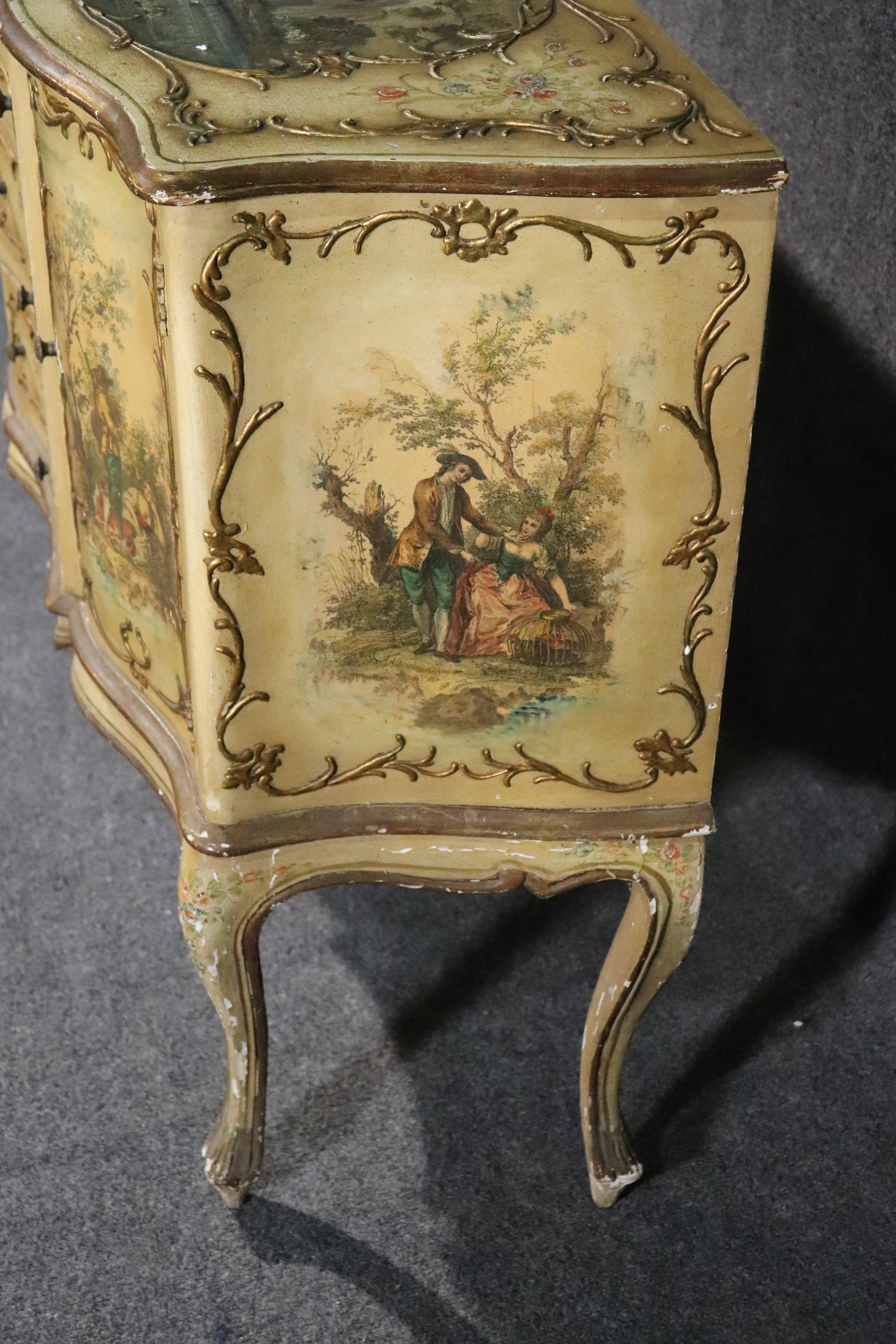 Walnut Italian-Made Vernis Martin French Louis XV Style Paint Decorated Buffet Commode For Sale