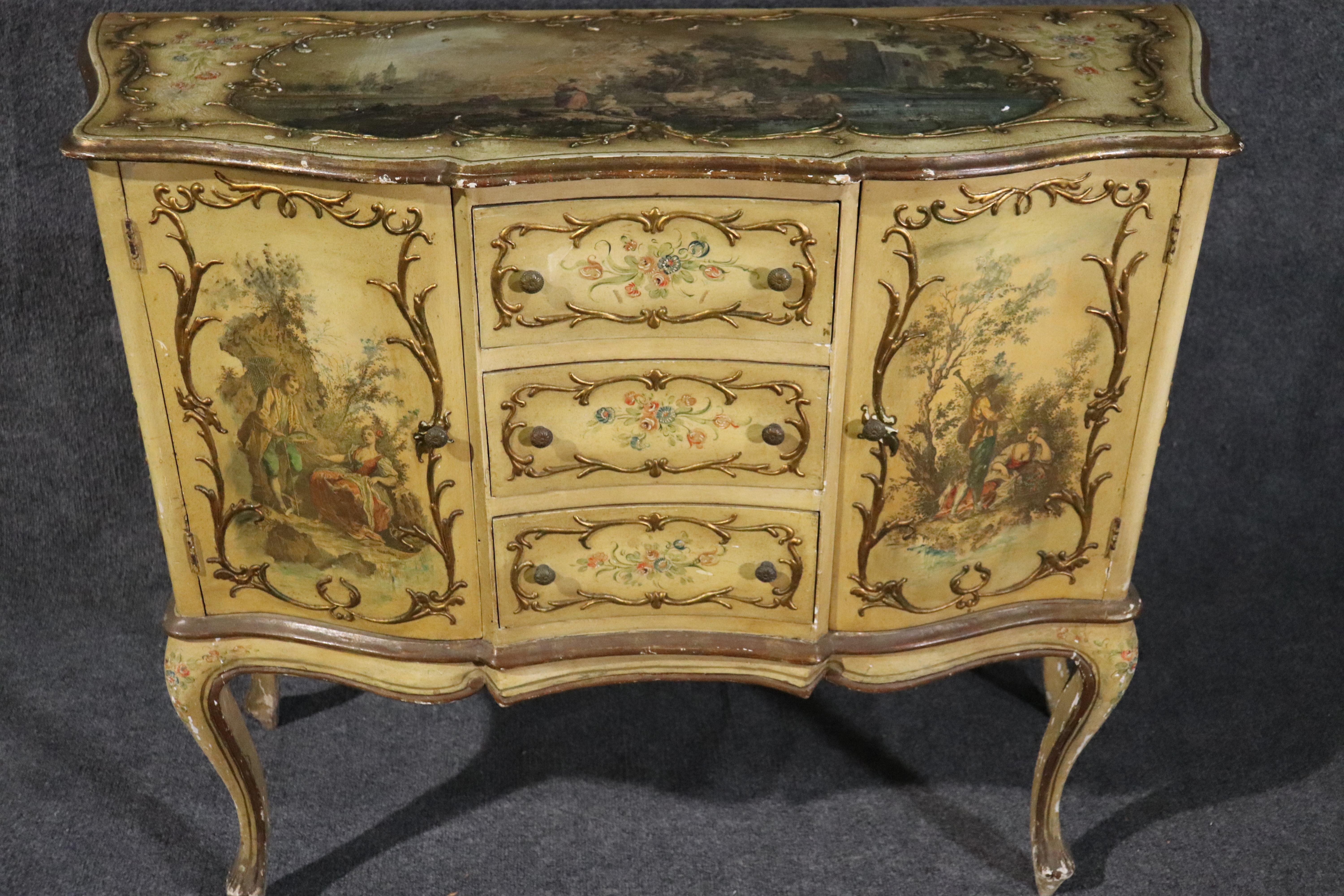 Italian-Made Vernis Martin French Louis XV Style Paint Decorated Buffet Commode For Sale 1