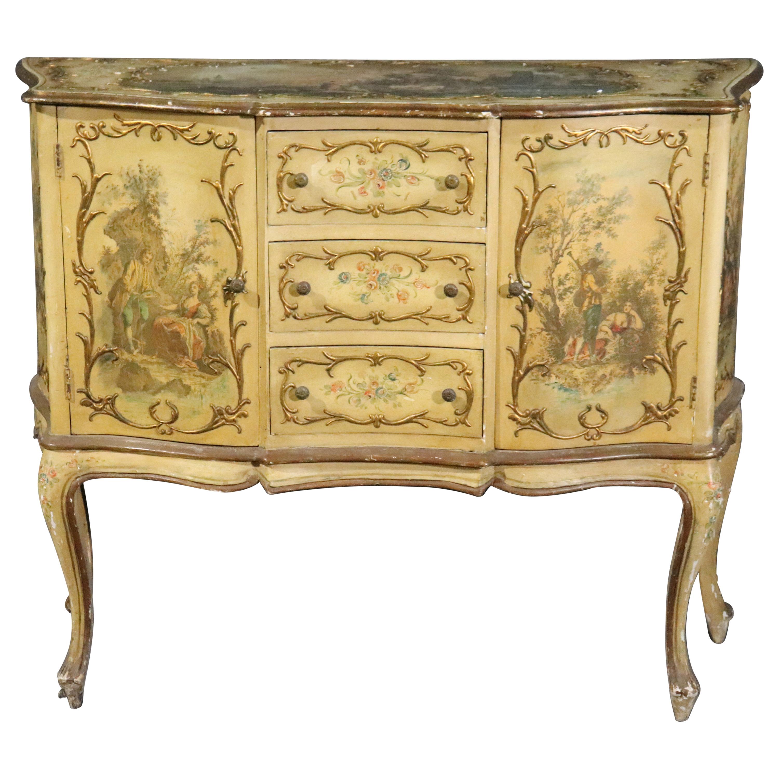 Italian-Made Vernis Martin French Louis XV Style Paint Decorated Buffet Commode For Sale