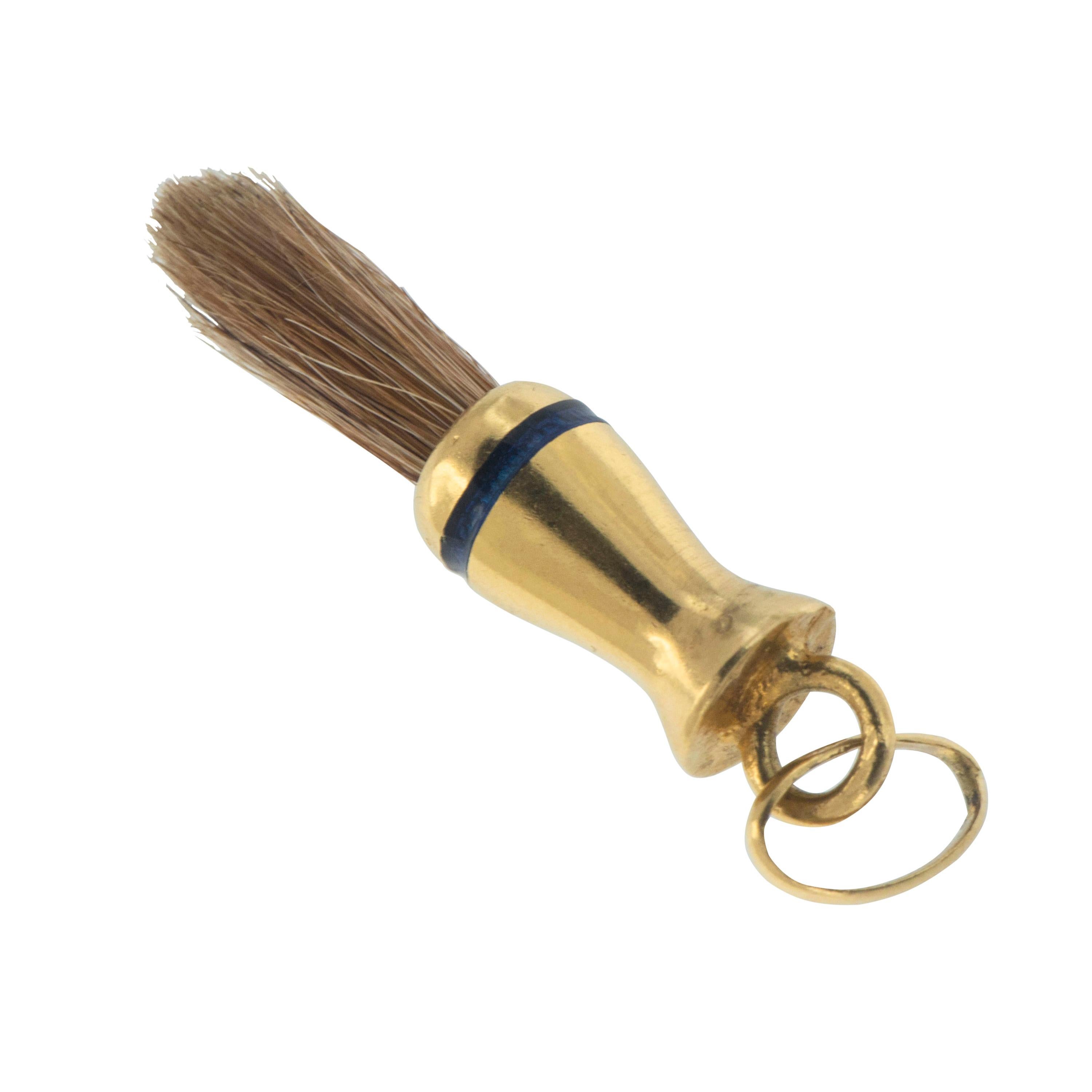 Italian Made Vintage Gold Barbers Brush Charm In Good Condition For Sale In Troy, MI