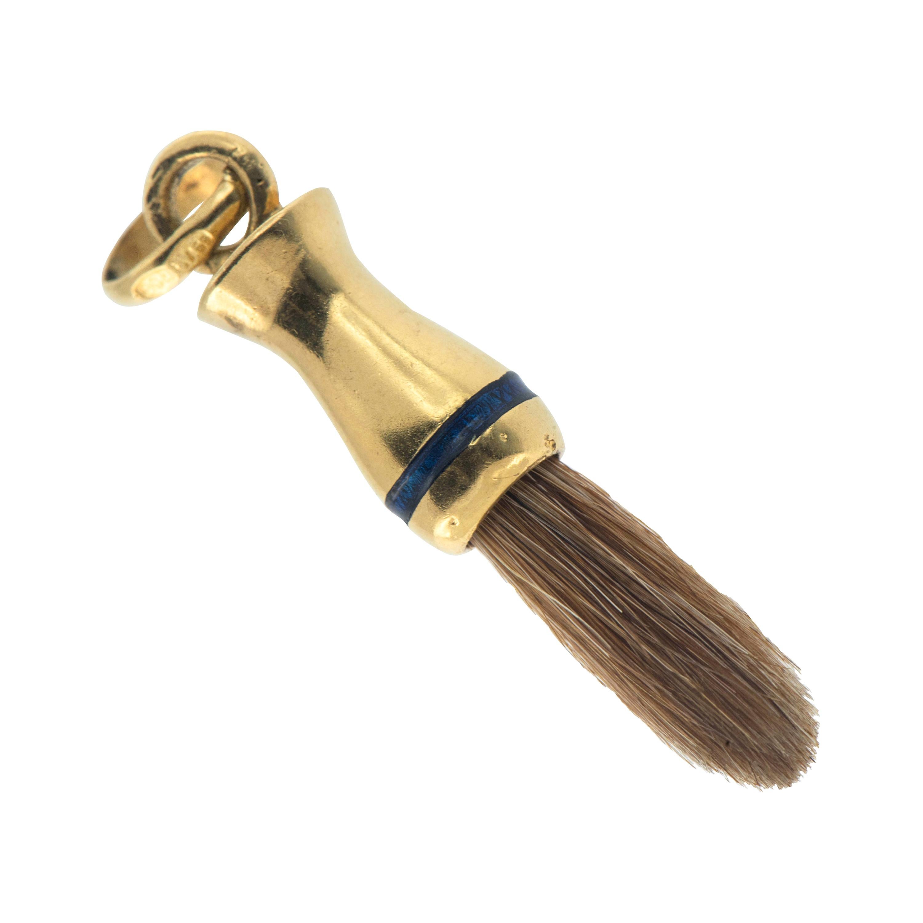 Italian Made Vintage Gold Barbers Brush Charm For Sale