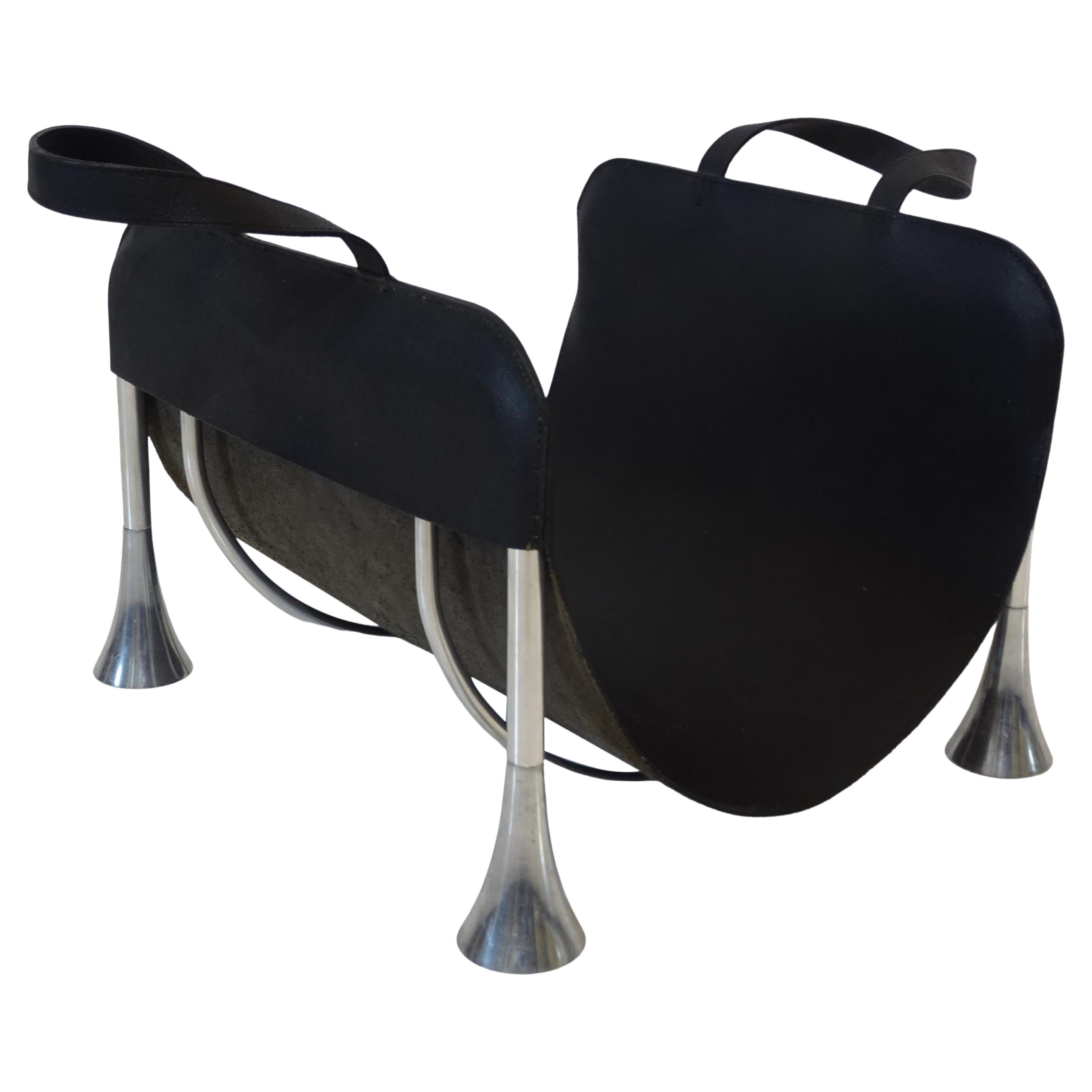 Italian " Madera " Aluminum Leather Log / Magazine Holder by Umbra
