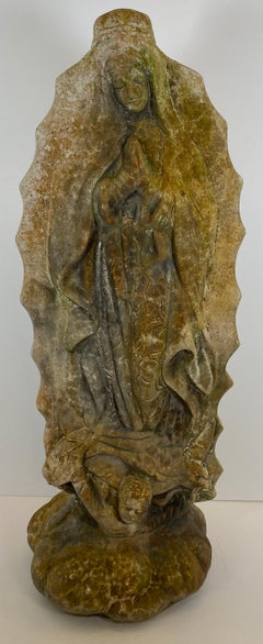 Italienische Madonna & Child Cast Stone Garden Sculpture, Andachtsfigur w/Serpent