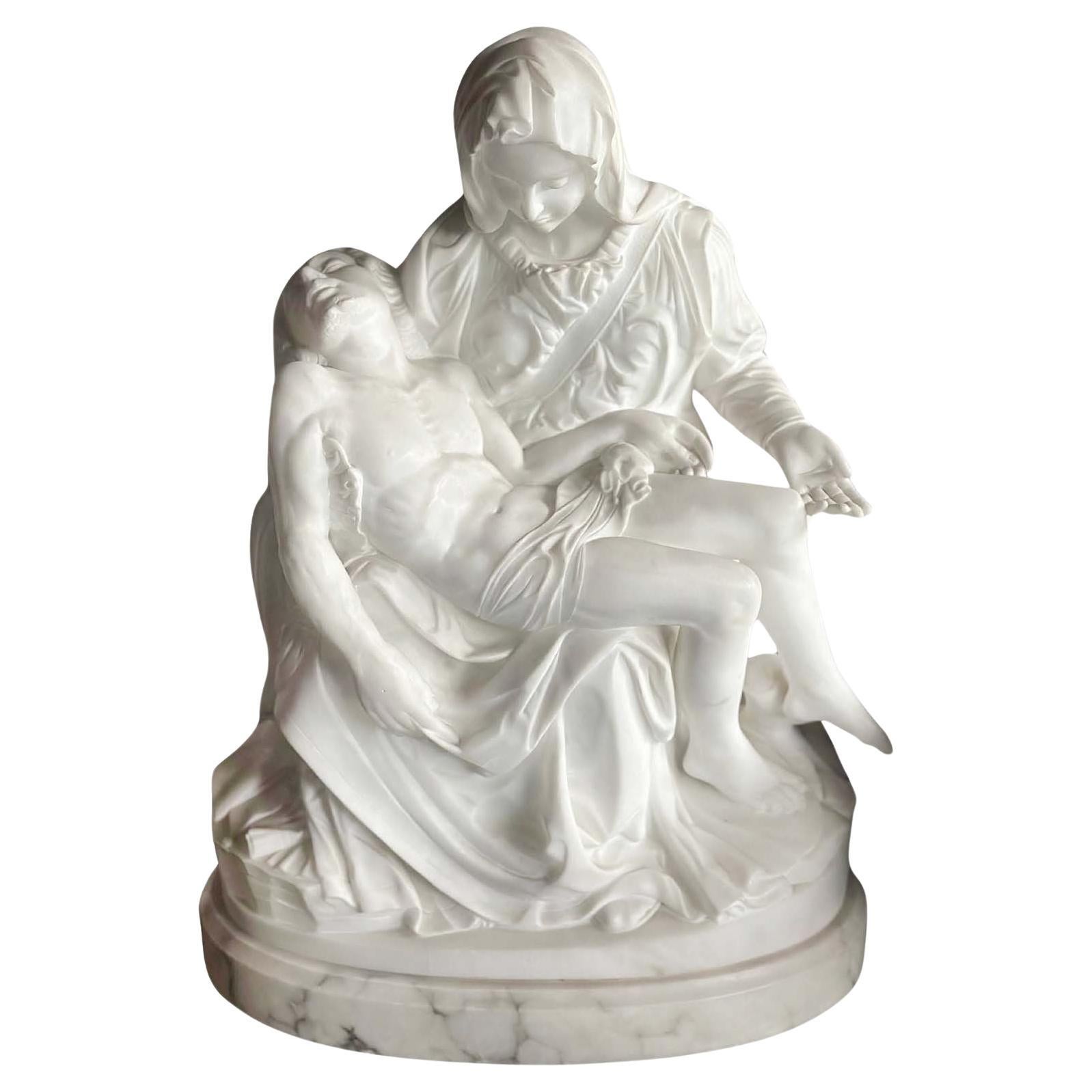 Italian 'Madonna della Pietà' Marble Sculpture after Michelangelo For Sale