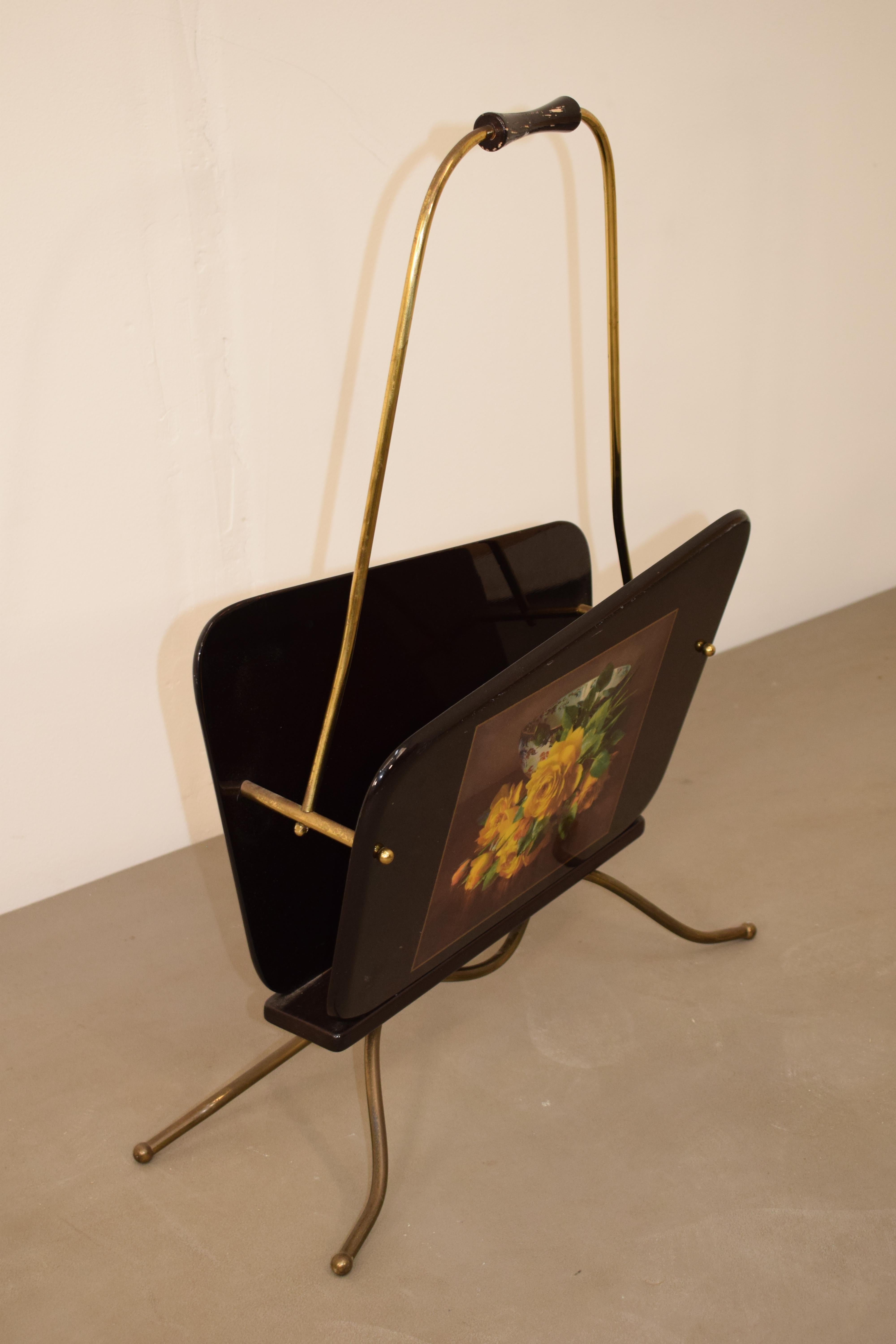 Brass Italian Magazine Rack, 1950s For Sale