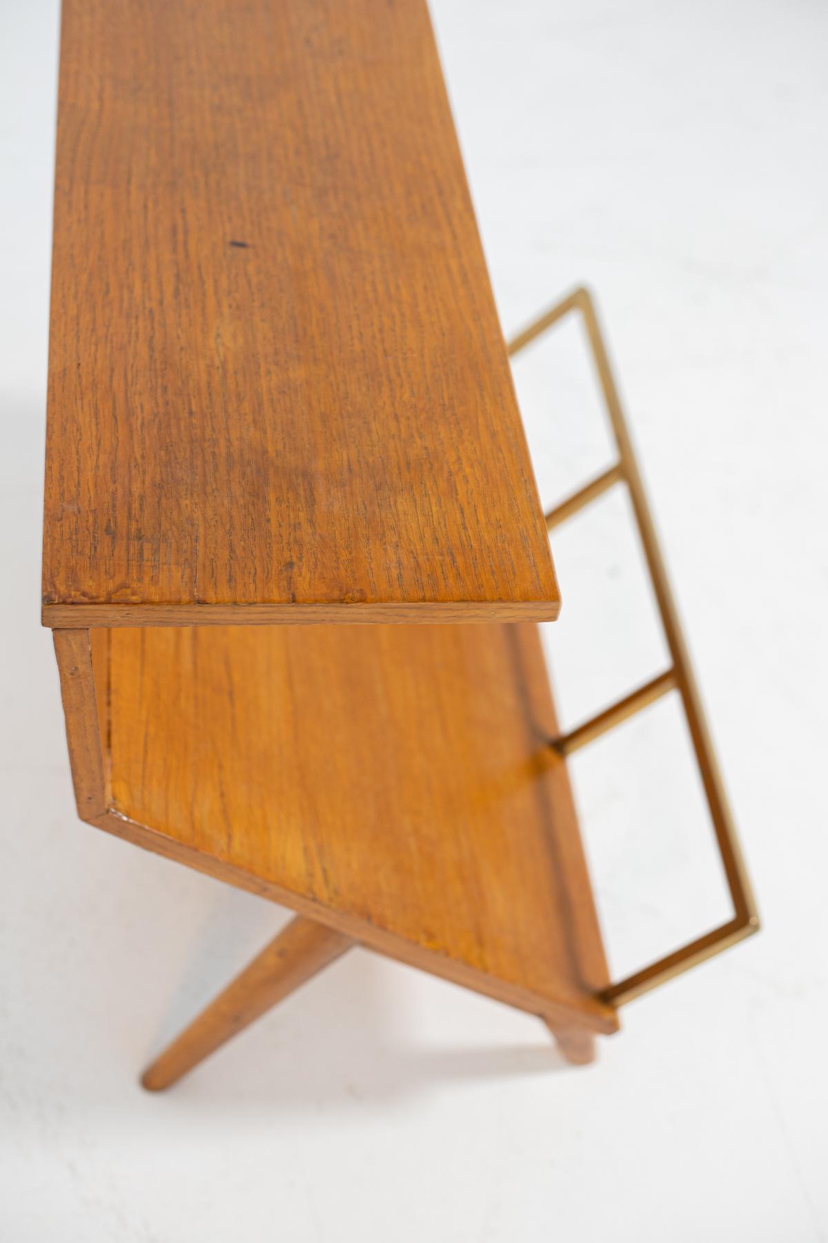 Mid-20th Century Italian Magazine Rack by Marco Zanuso in Wood and Brass, 1950s