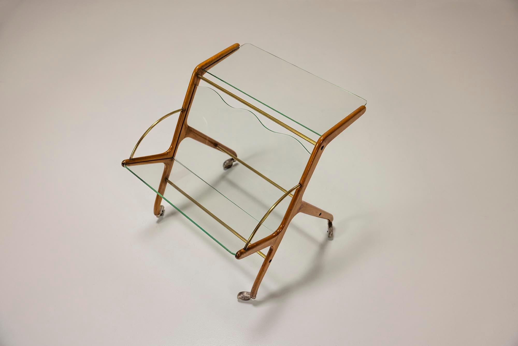 Glass Italian Magazine Rack Trolley In The Style Of Ico Parisi, Italy 1950's For Sale