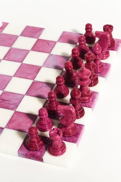 Italian Magenta / White Large Alabaster Marble Chess Set