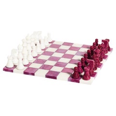 Italian Magenta / White Large Alabaster Marble Chess Set