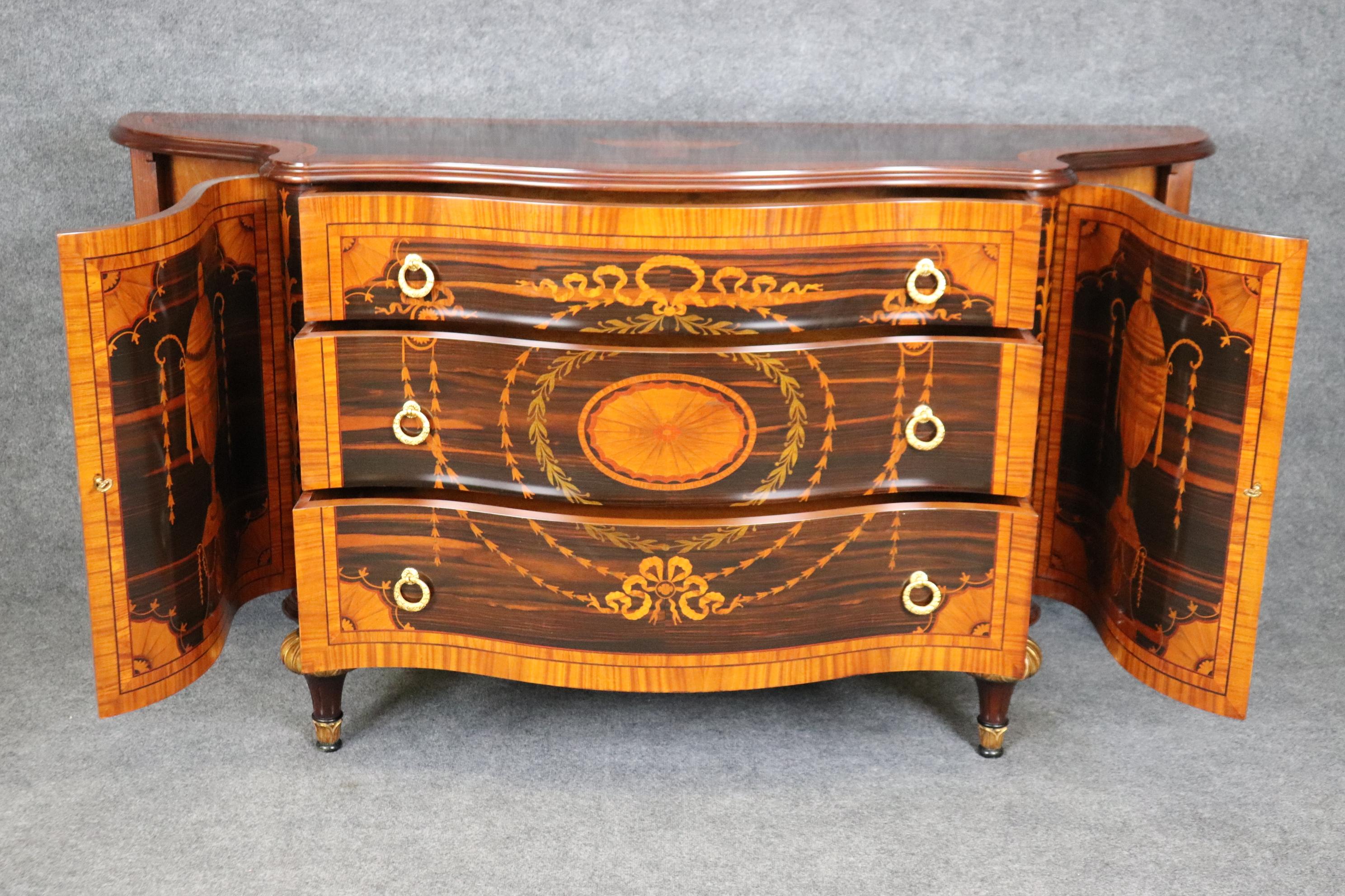Italian Magiolini Inlaid Mixed Woods Three Drawer Commode Server Buffet ...