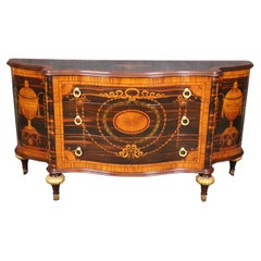 Italian Magiolini Inlaid Mixed Woods Three Drawer Commode Server Buffet