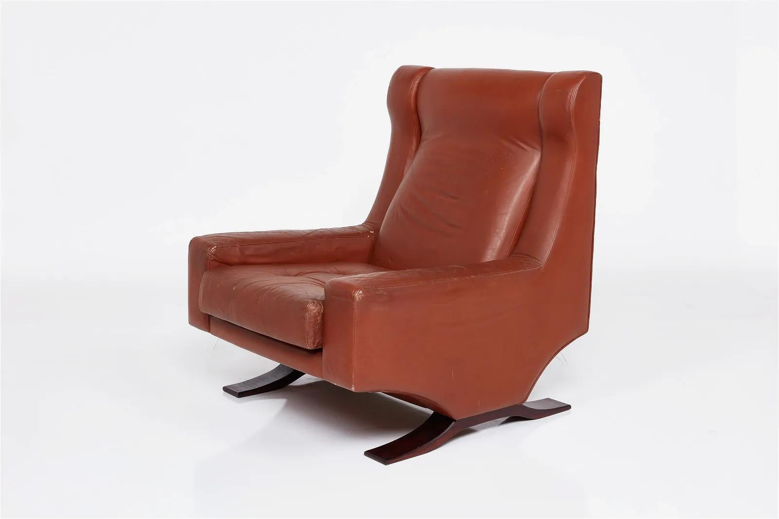Ebonized Italian Magister Lounge Chair and Ottoman by Franz Sartori for Flexform, c1960s For Sale