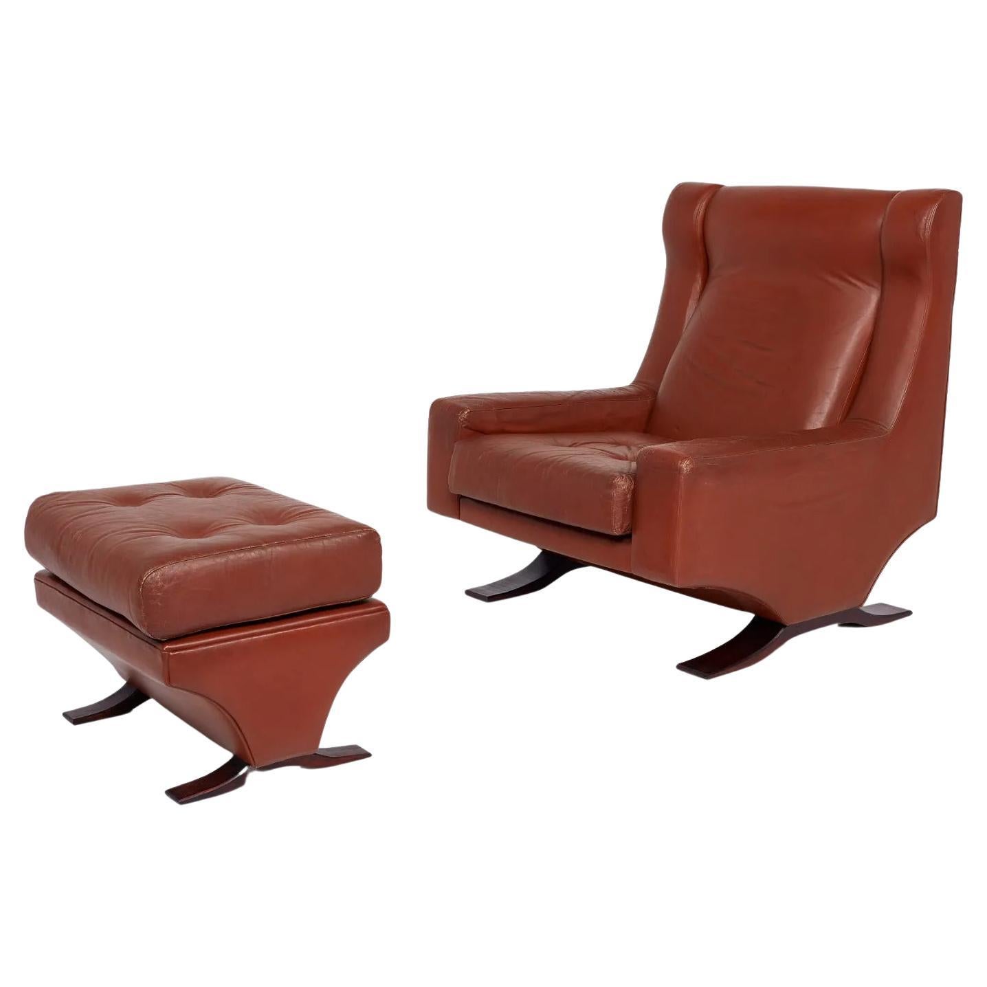 Italian Magister Lounge Chair and Ottoman by Franz Sartori for Flexform, c1960s For Sale