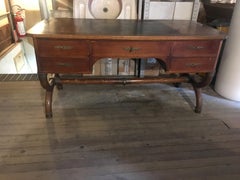 Italian Mahogany and Brass Desk with Drawers from 19th Century