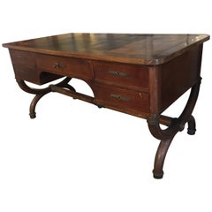 Antique Italian Mahogany and Brass Desk with Drawers from 19th Century