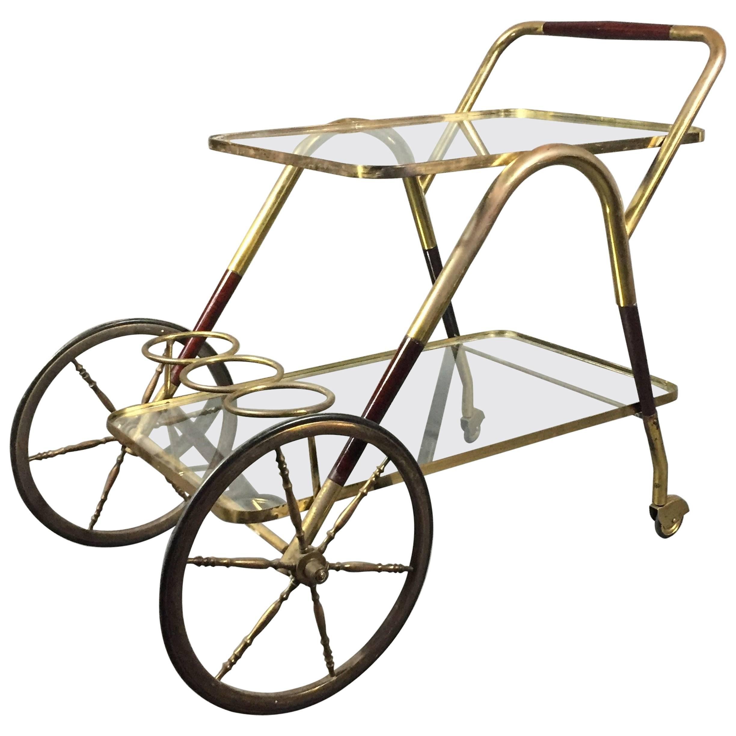 Italian Mahogany and Brass Drinks Cart, circa 1960