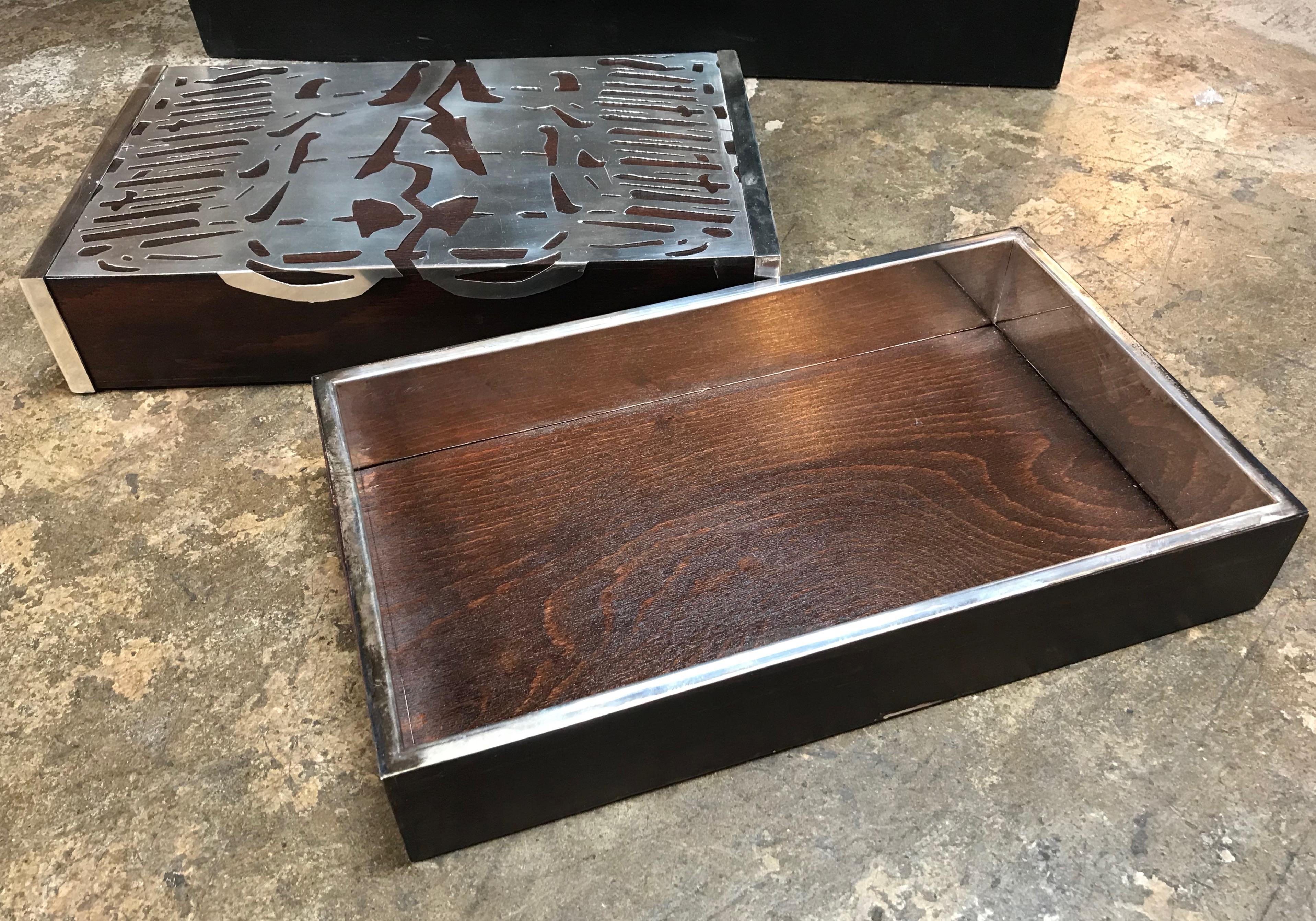 Italian Mahogany and Chrome Modernist Decorative Box, 1970s For Sale 4