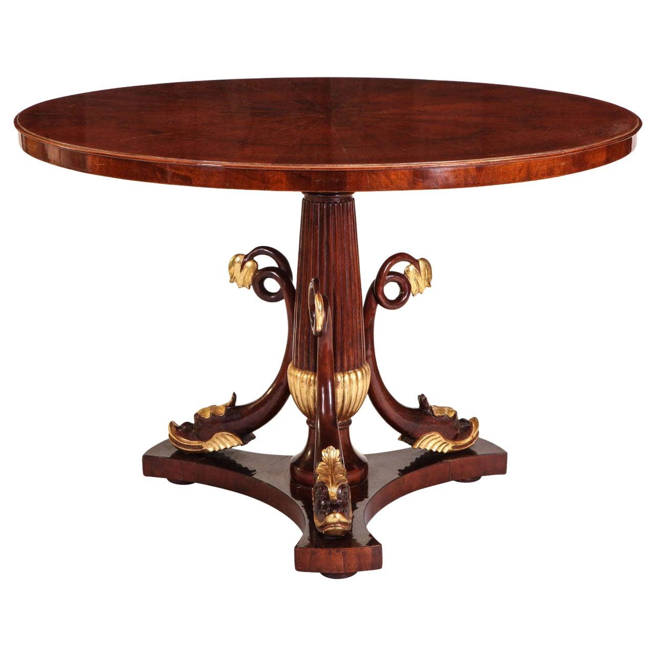 Mesa de centro italiana de caoba y parqué dorado, 1830