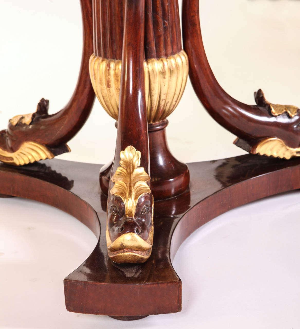 19th Century Italian Mahogany and Parcel-Gilt Centre Table with Dolphins Tuscany  1830' For Sale