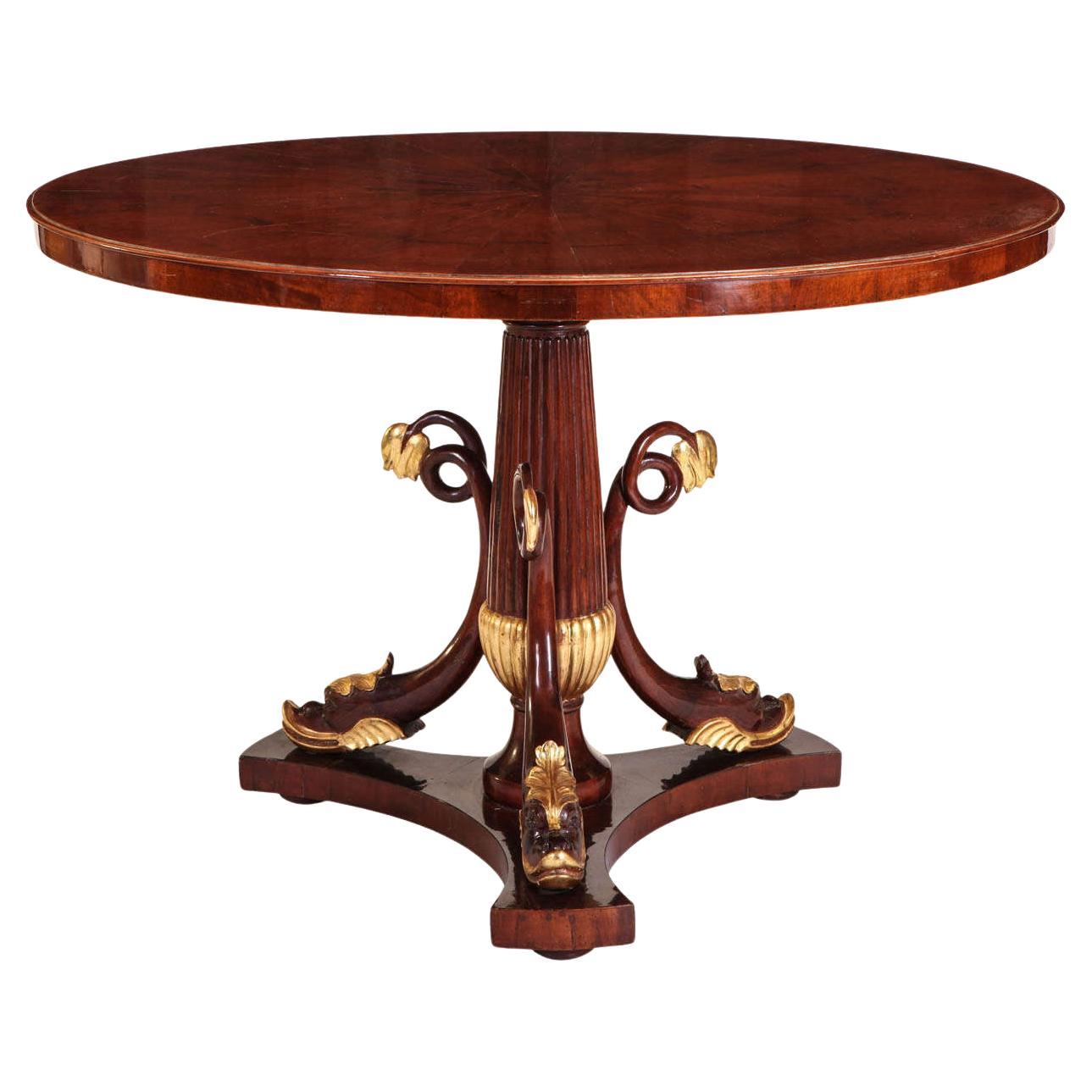 Italian Mahogany and Parcel-Gilt Centre Table with Dolphins Tuscany  1830' For Sale