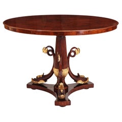 Antique Italian Mahogany and Parcel-Gilt Centre Table with Dolphins Tuscany  1830'