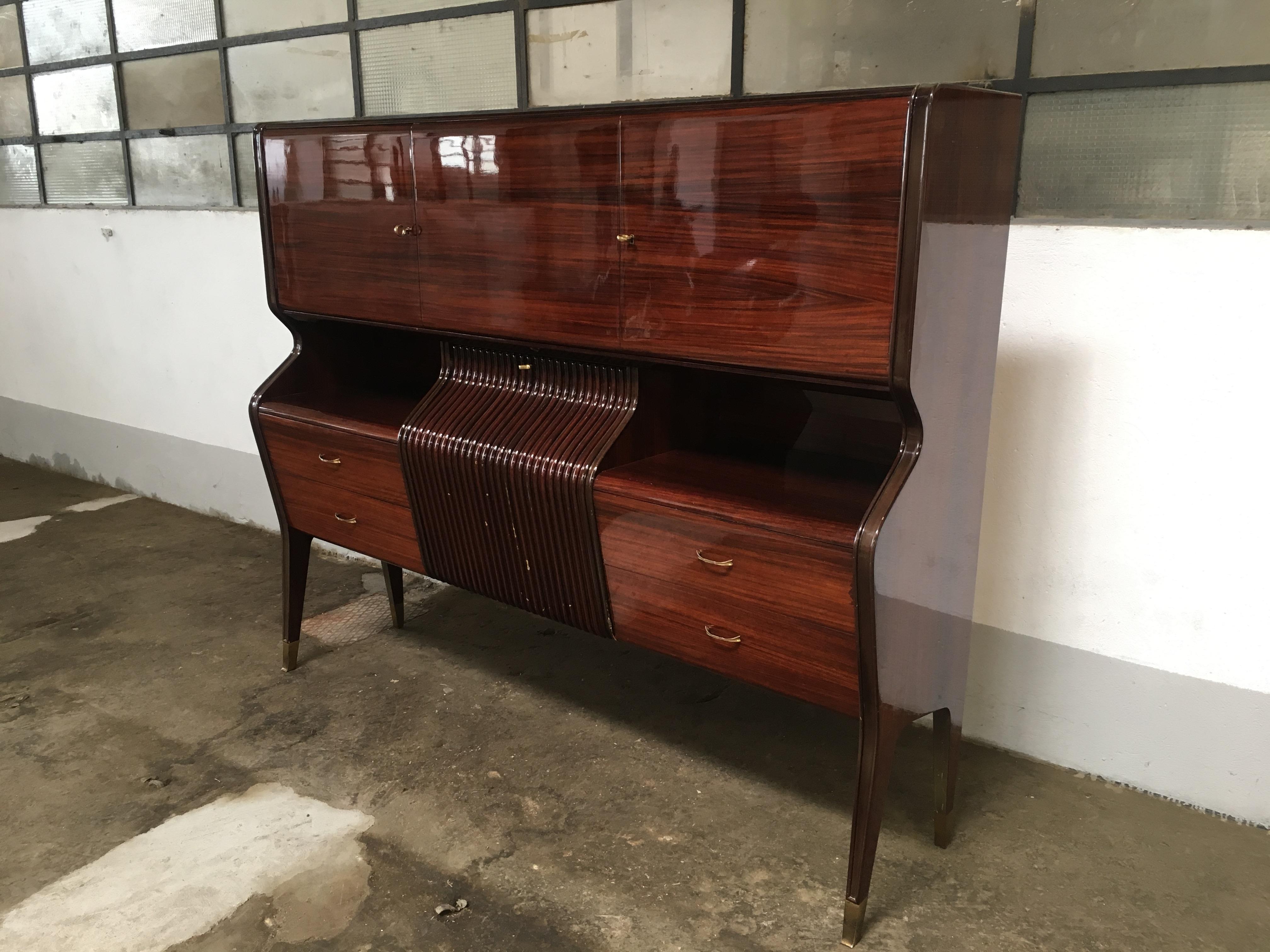 Italian Mahogany and Rosewood and Onyx Top Sideboard with Mirror by Borsani 15