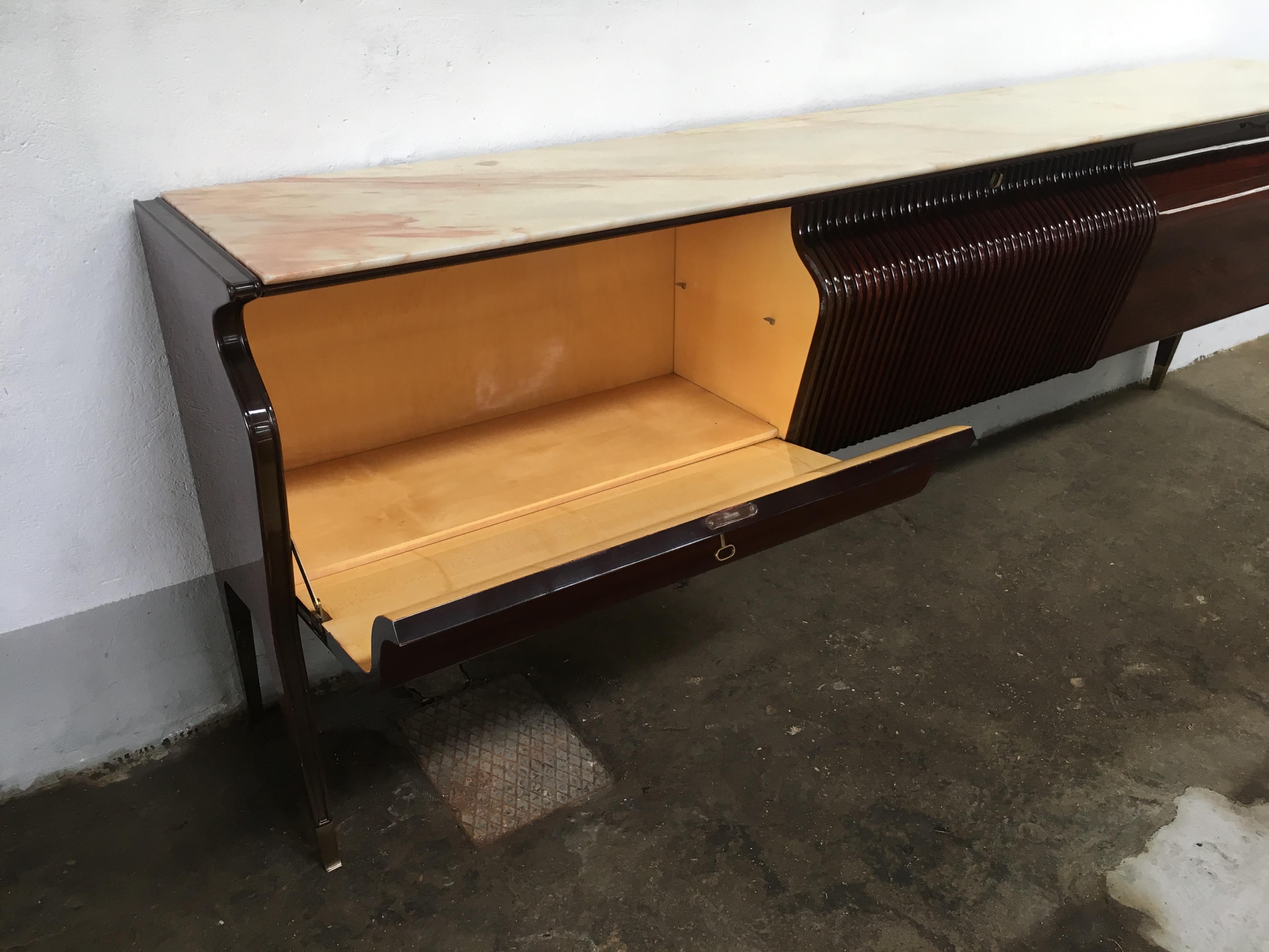 Italian Mahogany and Rosewood and Onyx Top Sideboard with Mirror by Borsani 2