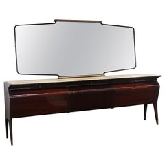 Italian Mahogany and Rosewood and Onyx Top Sideboard with Mirror by Borsani