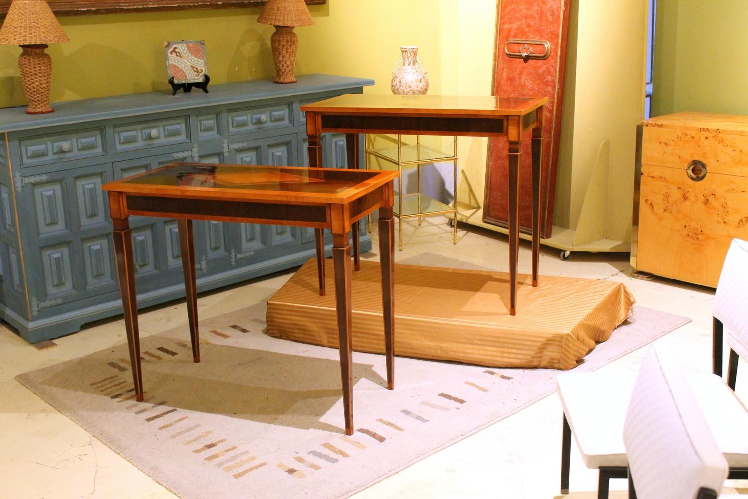 Italian Mahogany and Walnut Wood Narrow Louis XVI Style Console Tables 5