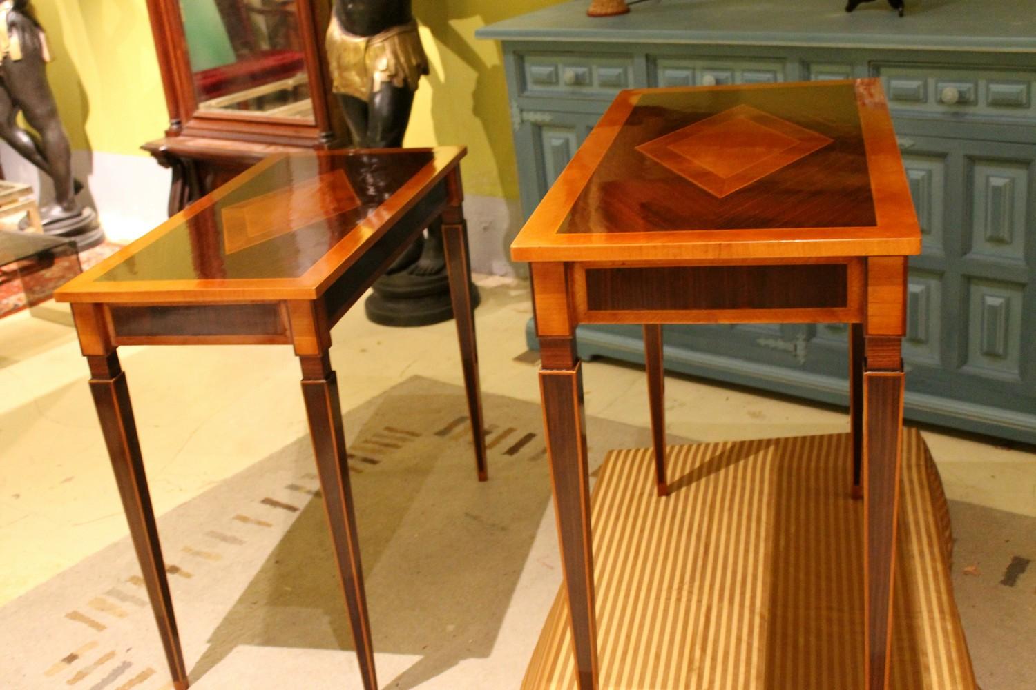 Italian Mahogany and Walnut Wood Narrow Louis XVI Style Console Tables 6