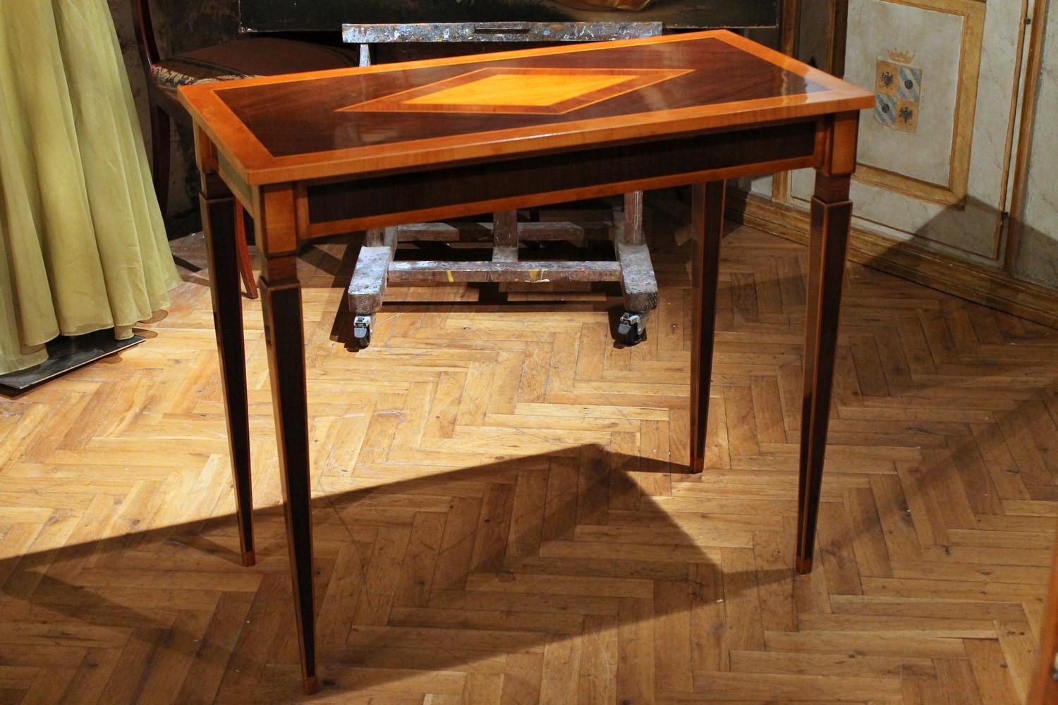 Italian Mahogany and Walnut Wood Narrow Louis XVI Style Console Tables 7