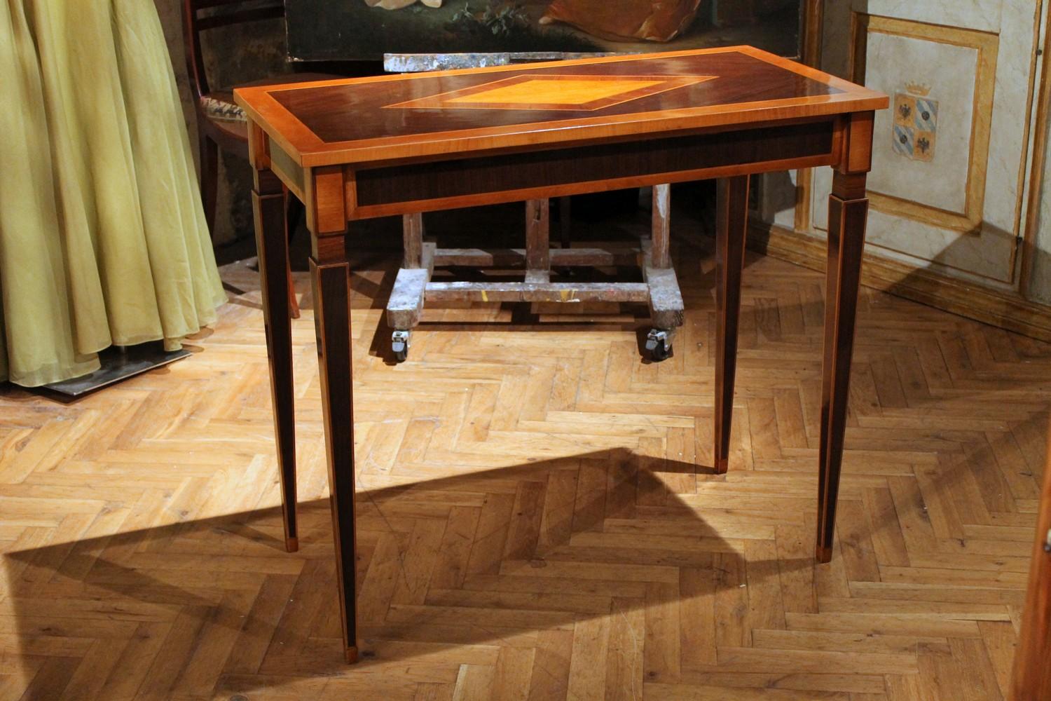 Italian Mahogany and Walnut Wood Narrow Louis XVI Style Console Tables 8