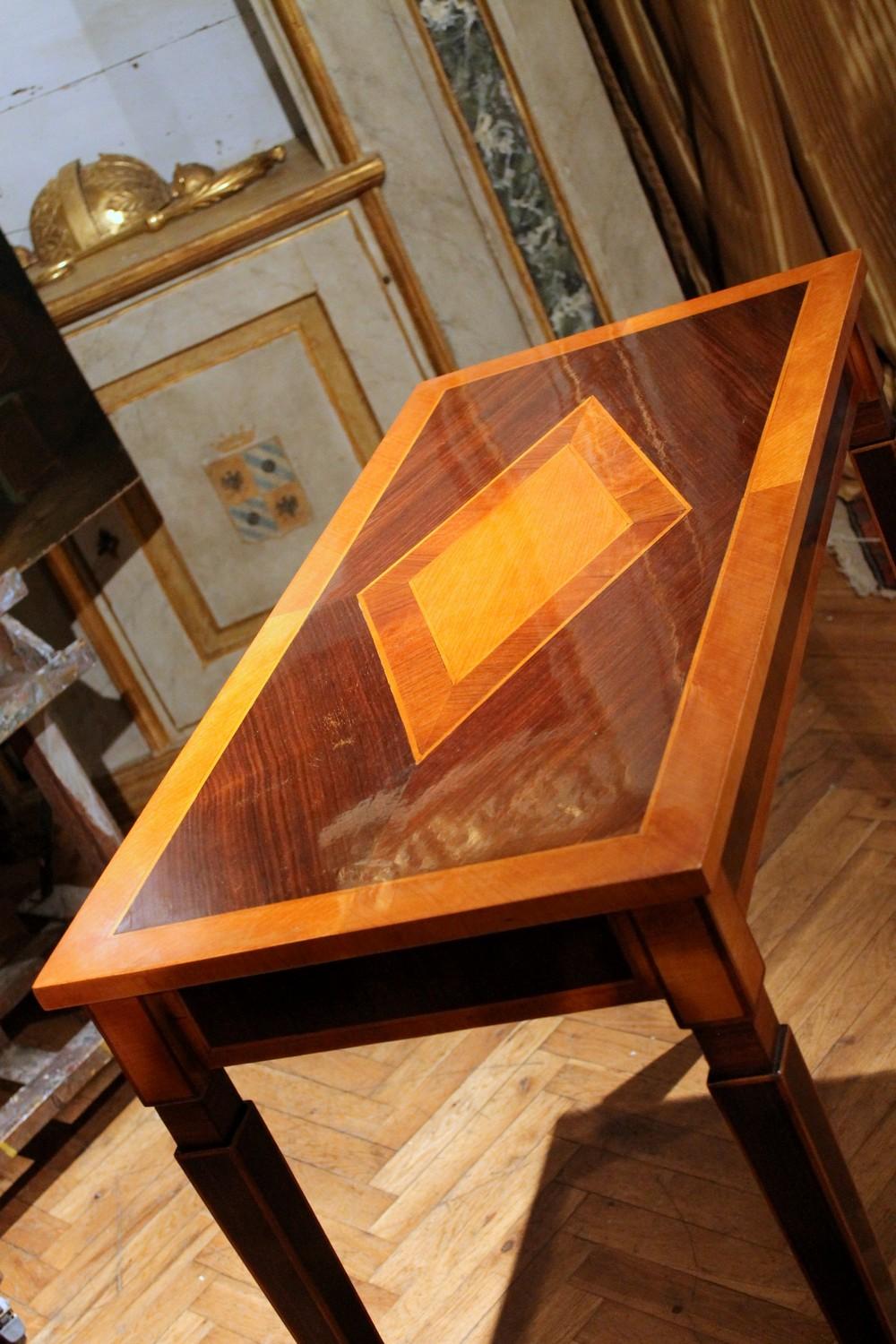 Italian Mahogany and Walnut Wood Narrow Louis XVI Style Console Tables 9