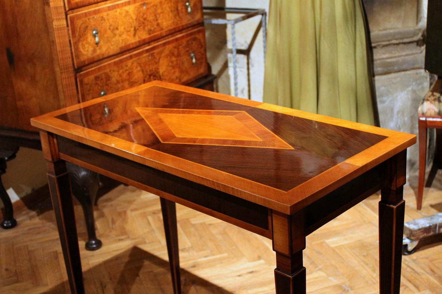 Italian Mahogany and Walnut Wood Narrow Louis XVI Style Console Tables 10