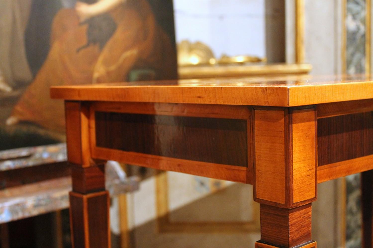 Italian Mahogany and Walnut Wood Narrow Louis XVI Style Console Tables 11