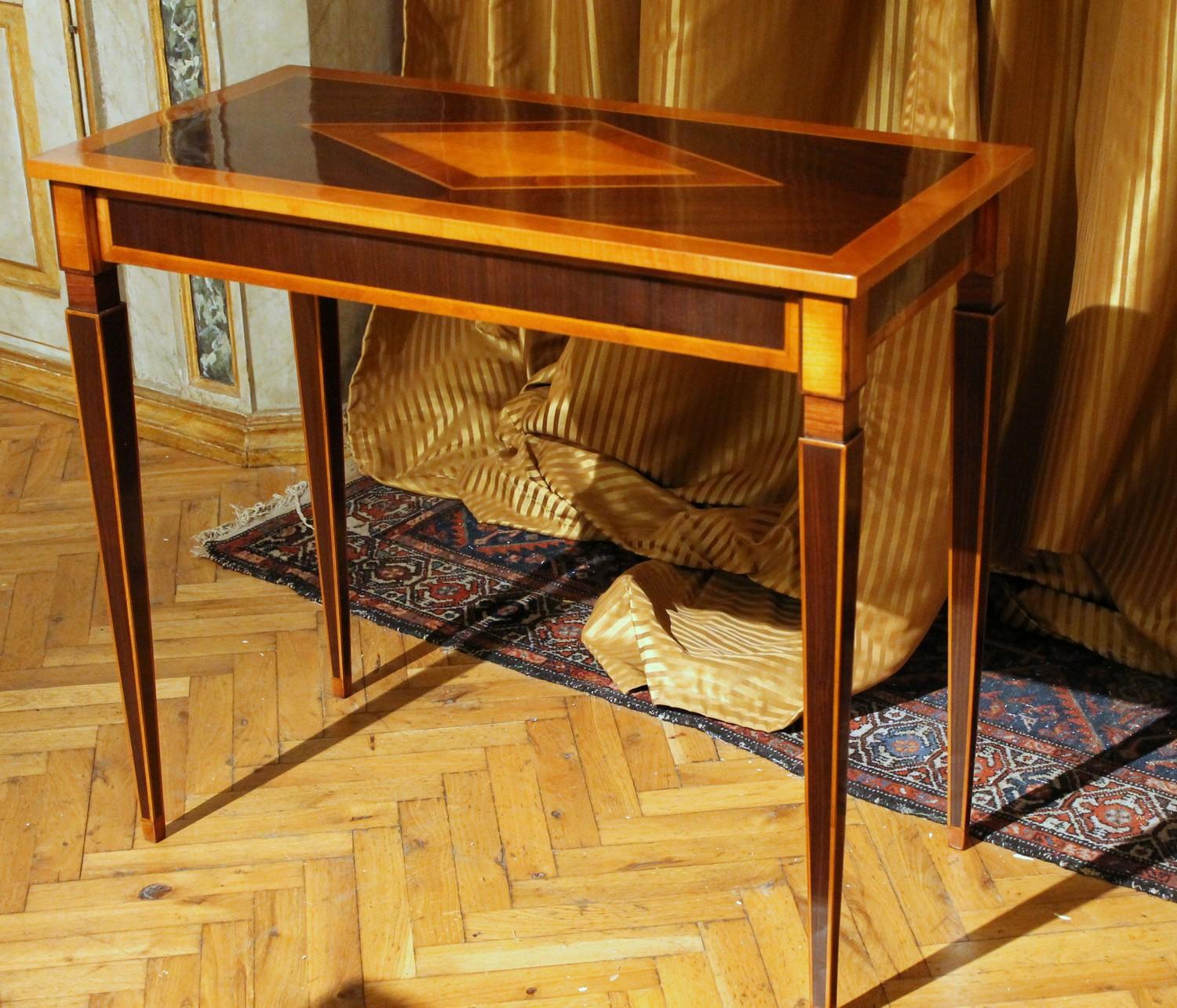 Italian Mahogany and Walnut Wood Narrow Louis XVI Style Console Tables 13